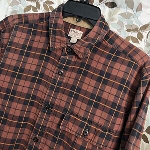 Filson Lightweight Plaid Shirt Check Gingham- Rust / Brown  M